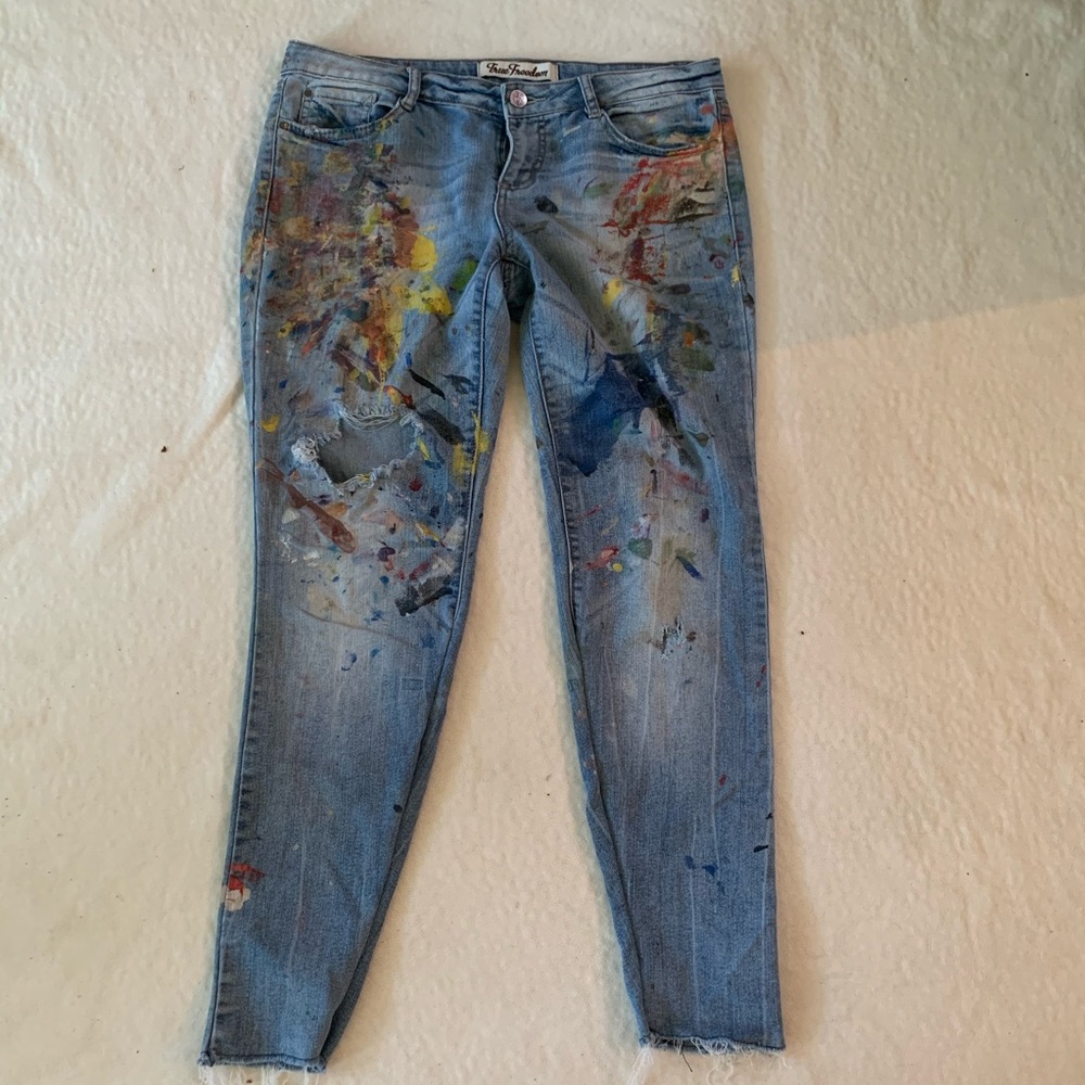 Painted, distressed jeans